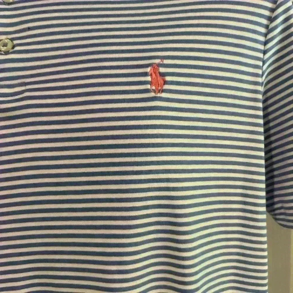 Ralph Lauren Short Sleeve Polo Shirt. Blue & White Striped. Men’s.